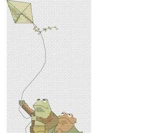 Frosch und Kröte fliegen einen Drachen, ein Kreuzstichmuster