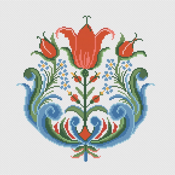 Scandinavian Tulip Bouquet cross stitch pattern