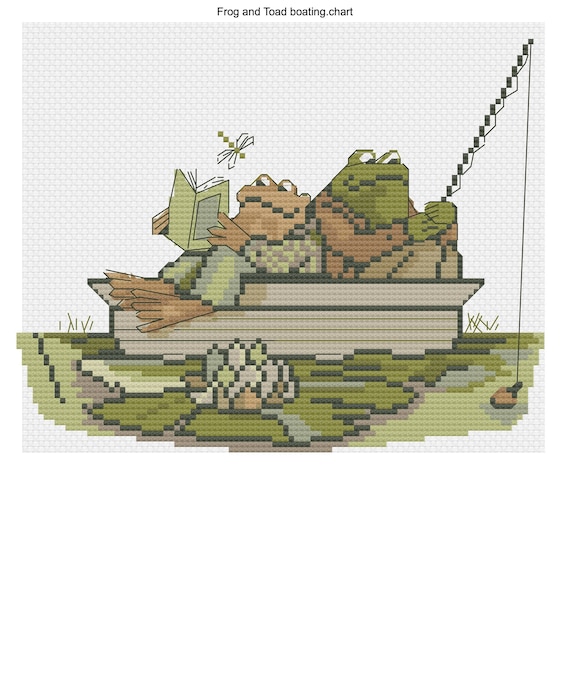 Frog and Toad Fishing, a cross stitch design