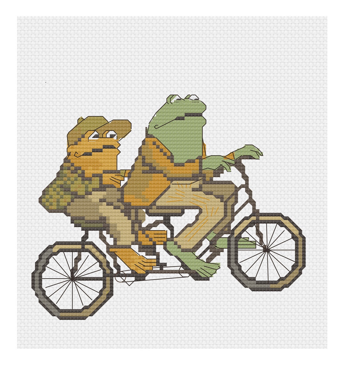 Frog and Toad Biking Cross Stitch Pattern