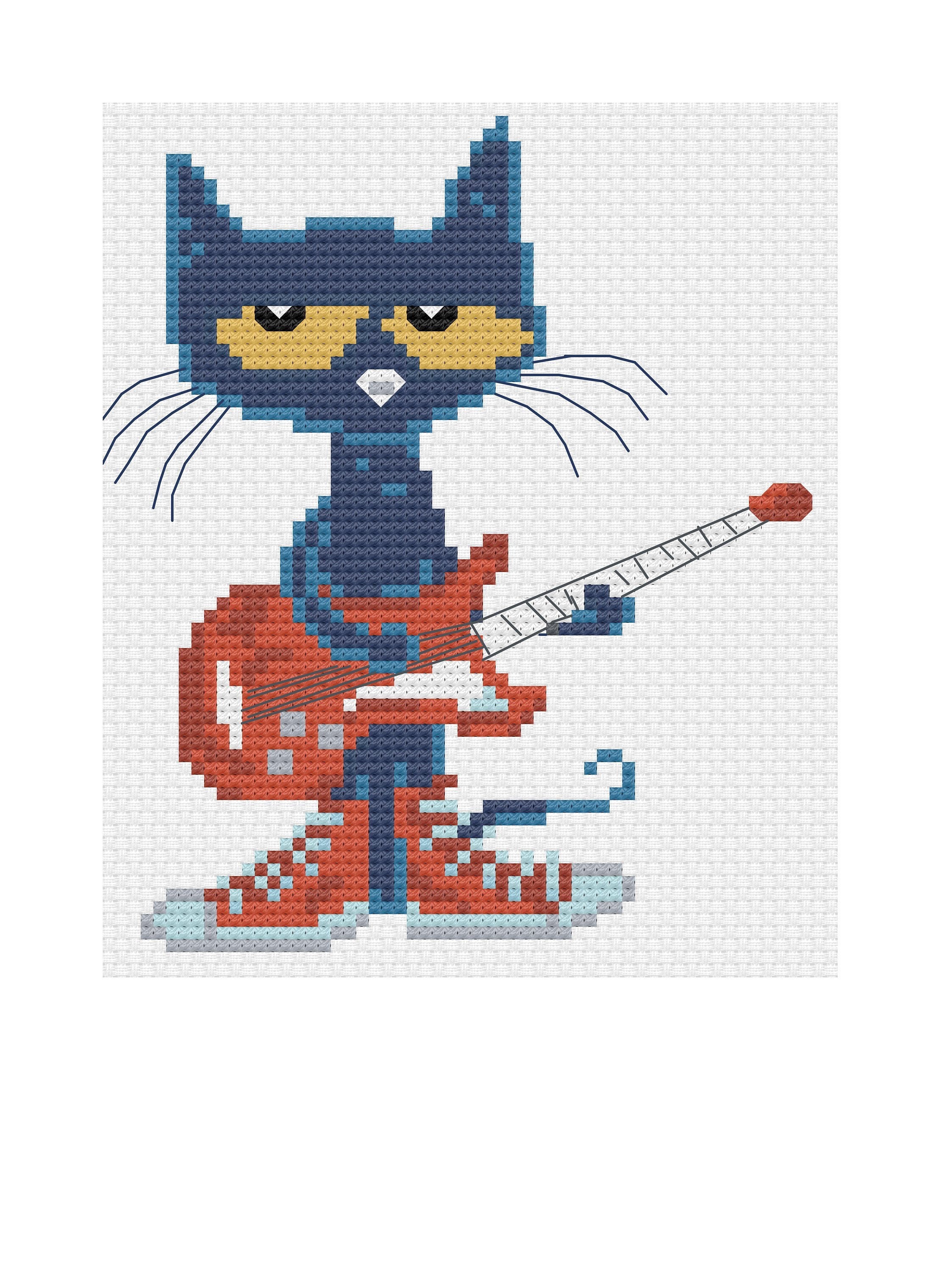 Cat With Guitar Cross Stitch Design - Etsy