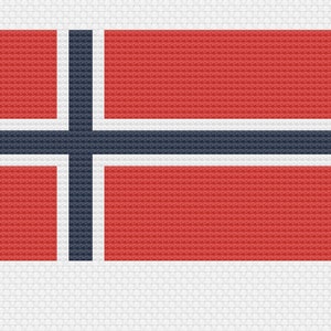 May include: The flag of Norway, a red flag with a blue cross extending to the edges. The cross has a white border.