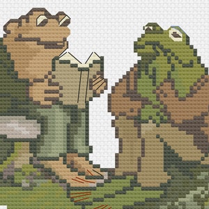 Frog and Toad Reading, a cross stitch pattern