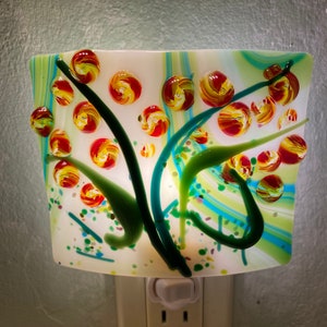 Fused Glass Nightlight -Red/Yellow Wildflowers
