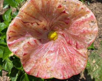 Fused Glass 3D Flower Head Salmon & Pink Hibiscus - Handmade Flower for a Stake