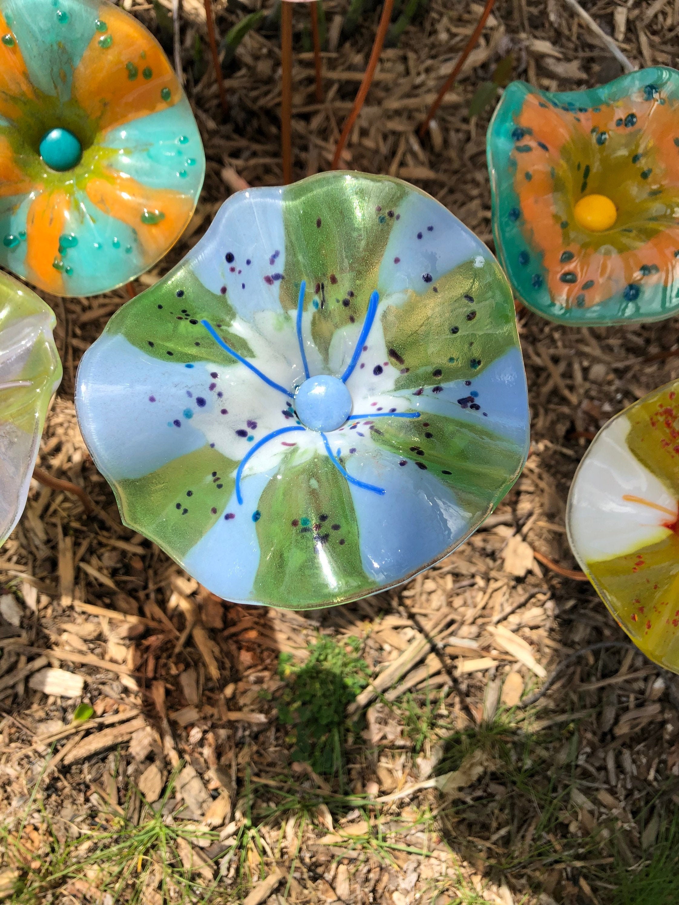 Estaca de jardín de flores 3D de vidrio fusionado hecho a | Etsy