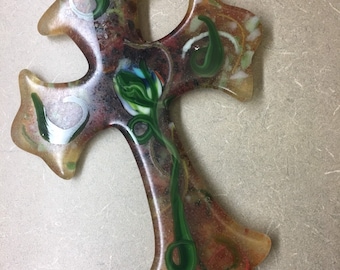 Fused Glass Christian Cross Wall Art - Handmade - Abstract - Large
