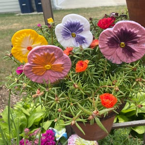 Fused Glass Garden Flower Stake -Handmade Pansy - Planter/Pot