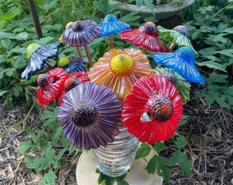 Fused Glass Garden 3D "Cone flowers" - Handmade - Planter/Pot/Vase