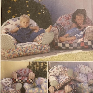 May include: McCall's Home Decorating pattern 9665 for children's upholstered chairs. The envelope features images of small, rounded armchairs with various fabric patterns including floral, plaid, and checkered designs in blue, red, and white.
