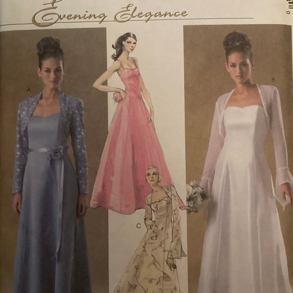 McCall's Evening Elegance M4450 Vintage 2000s Floor Length Gown/Dress with Shrug UNCUT FF sewing pattern McCalls 4450 bust 34 in - 40 in