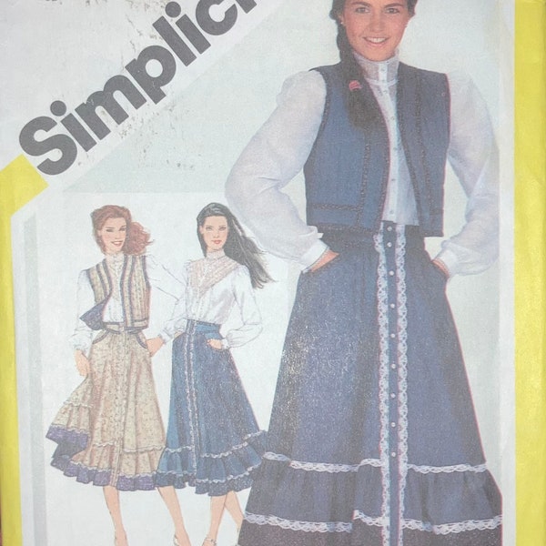 Simplicity 5191 Vintage 1980s Gunne Sax Button Up Blouse Skirt Quilted Vest Lace Ruffle Dress UNCUT FF sewing pattern bust 31.5 - 32.5 in