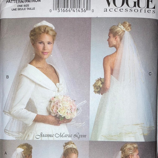 Vogue Accessories V8374 2000s Bridal Veils Wedding Headpiece 31" 33" 46" Tiara Comb Headband Pearl Lace Trim UNCUT FF sewing pattern 8374
