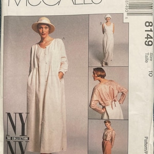 McCall's 8149 RARE Vintage 1990s Dress Dolman Sleeve Jacket Adjustable Tie Pants NY NY The Collection uncut ff sewing pattern bust 32.5 in