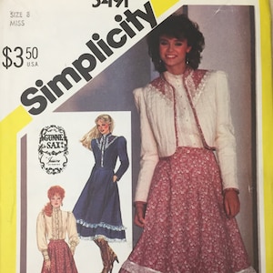 Simplicity 5491 Vintage 1980s Gunne Sax cottagecore dress midi skirt Victorian blouse quilted jacket sewing pattern bust 31 1/2 in size 8