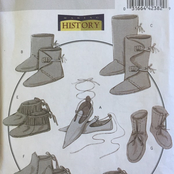 Butterick B5233 Making History Historical Footwear Unisex Boots Moccasins Medieval Ren Faire slippers shoes costume UNCUT FF sewing pattern