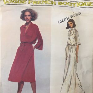 Vogue French Boutique 1860 Vintage 1970s Designer Renata Loose Fitting Dress in Two Lengths Belt cut sewing pattern bust 31 1/2 in