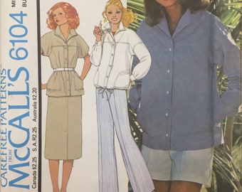 McCall's 6104 RARE Vintage 1970s Unlined Jacket Straight Knee Length Skirt Wide Leg Pants Shorts Safari UNCUT FF sewing pattern bust 38 in