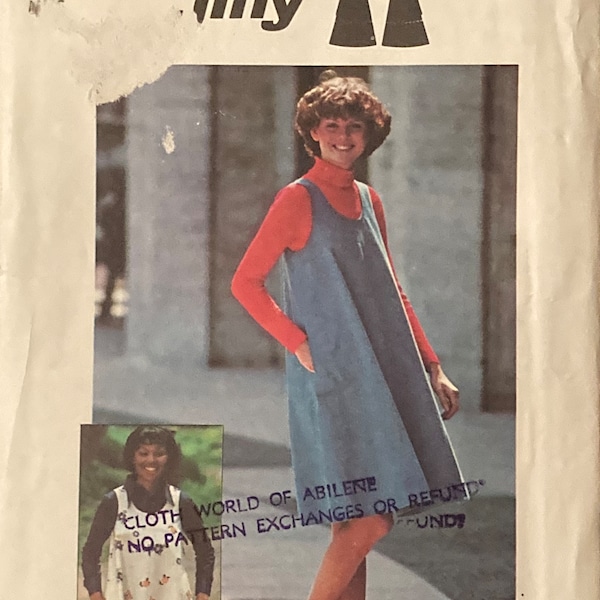 Simplicity 7127 Pullover Jumper Short Tent Dress Top Tunic Micro Mini Patch Pockets Round Neckline UNCUT FF sewing pattern bust 34 in -36 in