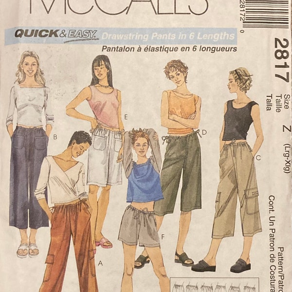 McCall's 2817 Vintage 2000s Y2K RARE Draw String Pants Loose Capris Baggy Shorts Cargo Pockets UNCUT FF sewing pattern waist 30 in - 37 in