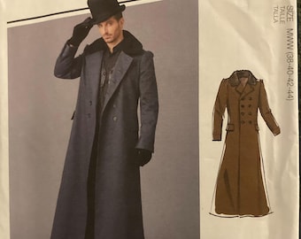 McCall's M8137 Double Breasted Ankle Length Coat Cosplay Jacket Wide Lapel Steampunk Costume UNCUT FF sewing pattern sz 38-52 McCalls 8137