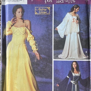 Simplicity 5843 Vintage 2000s Renaissance Dress Fantasy Bridal Medieval Andrea Schewe Costume UNCUT FF sewing pattern bust 34-42 in sz 12-20