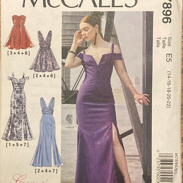 McCall's M7896 2010s Mix and Match Formal Dress Length and Neckline Variations High Slit UNCUT FF sewing pattern bust 36 - 44" McCalls 7896