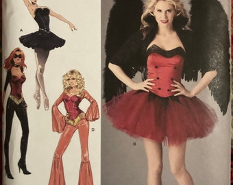 Simplicity 2067 Halloween Costumes - Devil/Angel Disco Diva Superhero Ballerina Black Swan Corset UNCUT FF sewing pattern bust 36 in - 44 in