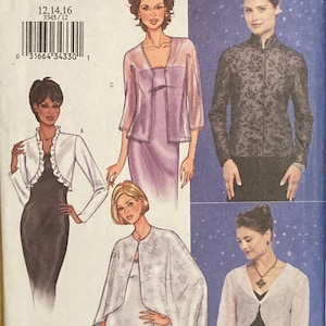 Butterick 3345 Vintage 2000s Jacket Cape Bolero Cover Up Mandarin Collar Sheer Ruffle Shawl Collar UNCUT FF sewing pattern bust 34- 38 in