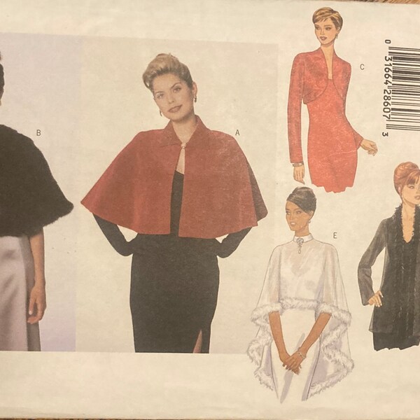 Butterick 5843 Vintage 2000s Cape Jacket Cover-Up Bolero Long Sleeves Sheer Waist Length Formalwear UNCUT FF sewing pattern bust 36  - 40 in