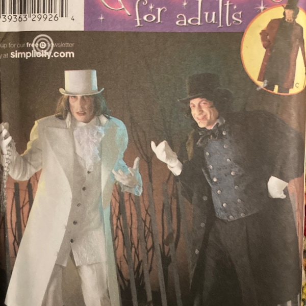 Simplicity 4083 Frock Coat Vest Dickey Top Hat Cape Vampire Dr. Jekyll Mr. Hyde Victorian Costume  UNCUT FF sewing pattern chest 30 - 48 in