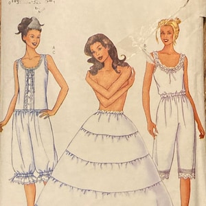 Butterick 6884 Vintage 2000s Historical Undergarments Hoop Petticoat Pantaloons Chemise UNCUT FF sewing pattern bust 30 1/2 in - 32 1/2 in