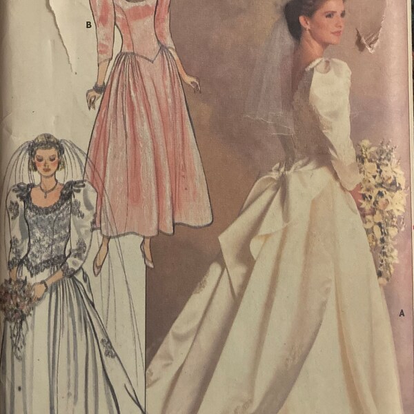 Butterick 4743 Vintage 1980s Wedding Dress Princess Diana Bridal Gown Bridesmaid Train Basque UNCUT FF sewing pattern bust 31.5 in - 34 in