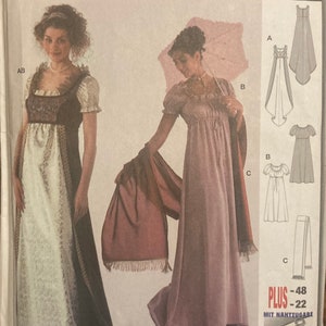 Burda 2493 Empire Waist Gown and Shawl Josephine Costume Circa 1804-1811 19th Century Regency Bidgerton UNCUT FF sewing pattern sizes 10-22