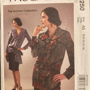 McCall's M7250 1927 Reproduction Flapper Wrap Top Blouse Belt UNCUT FF sewing pattern bust 30 1/2 in - 36 in Archive Collection 1920s 7250