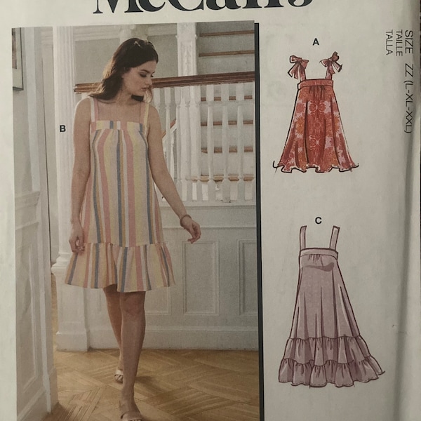 McCall's M8213 RARE Loose-Fitting Baby Doll Sun Dress Ruffles Tie Straps Flowy UNCUT FF sewing pattern bust 38 in - 48 in McCalls 8213