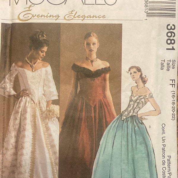 McCall's 3681 Vintage 2000s Lined Off the Shoulder Ball Gown Corset Top Full Skirt Wedding Ren Faire UNCUT FF sewing pattern bust 38 - 44 in