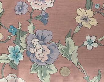Vintage 1970s Floral Cotton Fabric: Pink & Pastel Screen Print