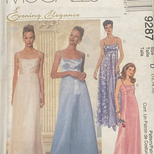 McCall's 9287 Vintage 1990s Evening Elegance Empire Waist Gown Prom Wedding Dress scarf UNCUT FF sewing pattern McCalls bust 34 in - 38 in