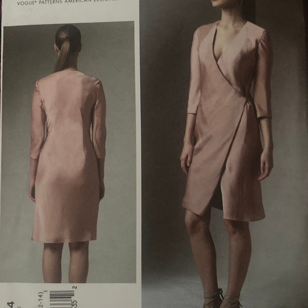 Vogue American Designer V1384 RARE Donna Karan Collection Fitted Long Sleeve Wrap Dress UNCUT FF sewing pattern bust 30 1/2 in - 36 in 1384