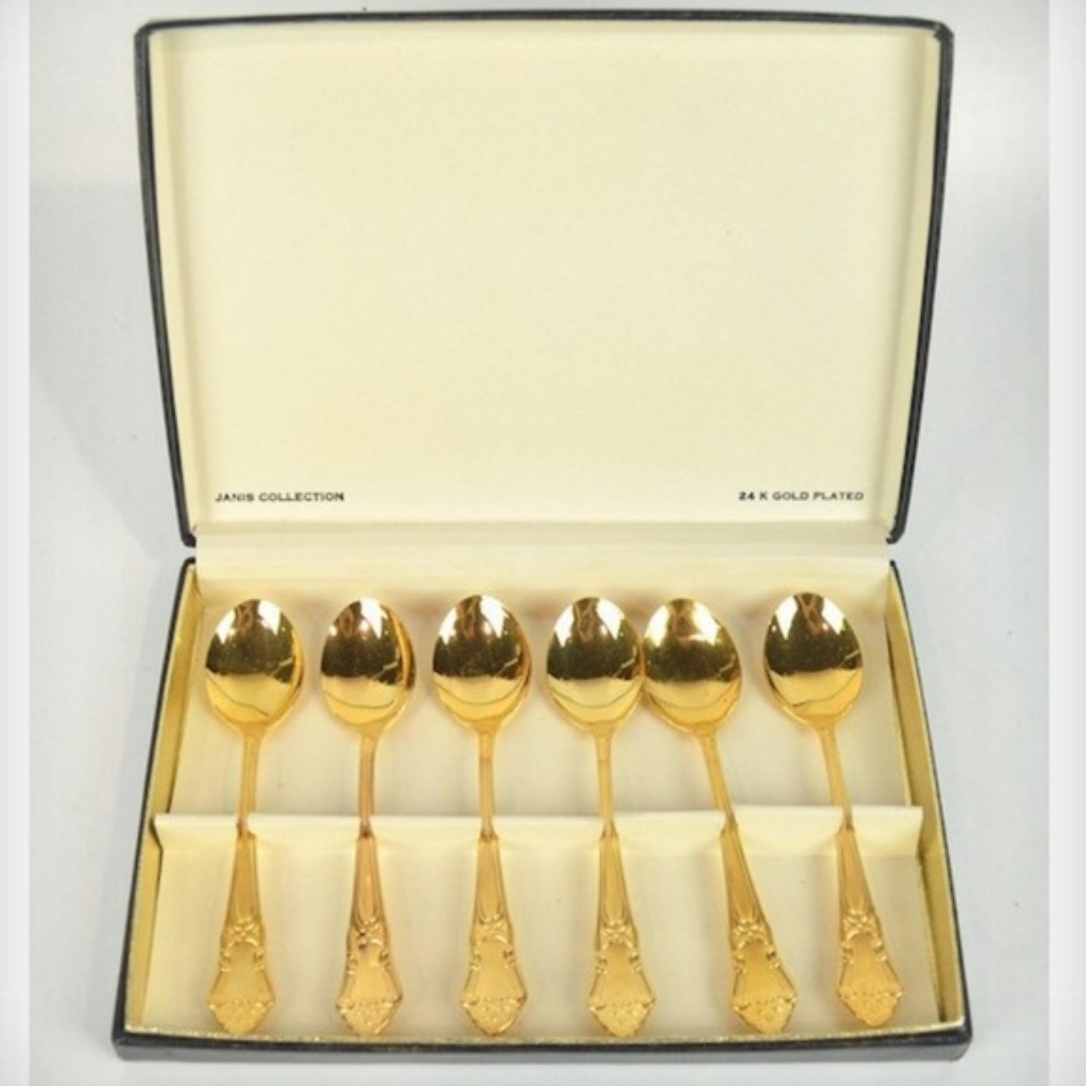 24k Gold Plated Flatware Vintage Janis Collection Demitasse Spoons Set
