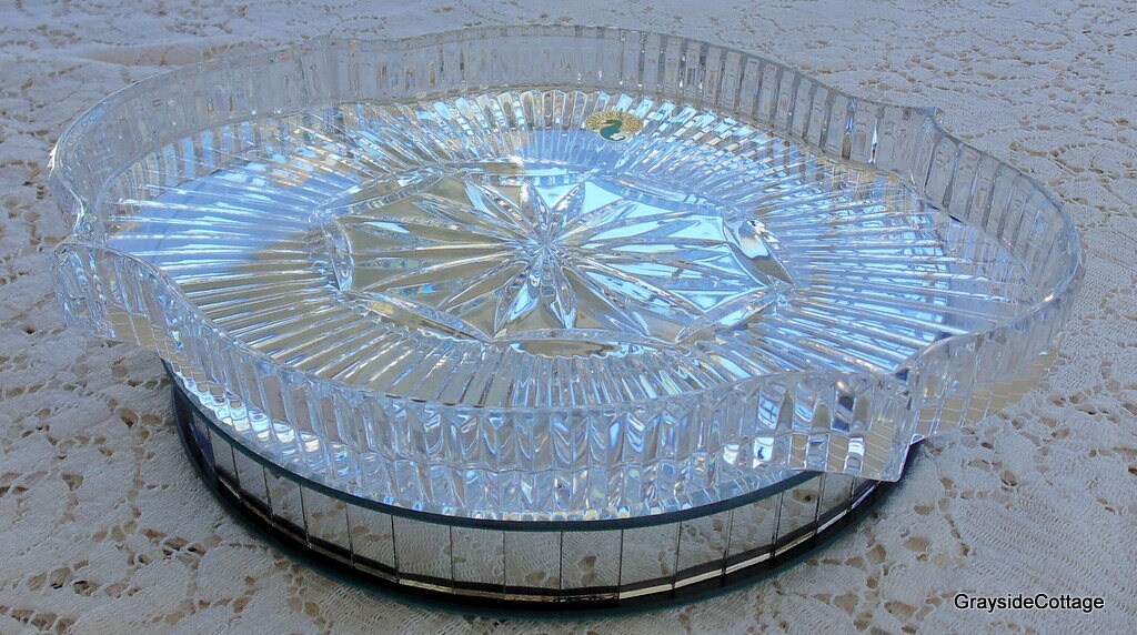 Waterford Crystal Vanity Tray Starburst Pattern Hand Cut, Hand Engraved