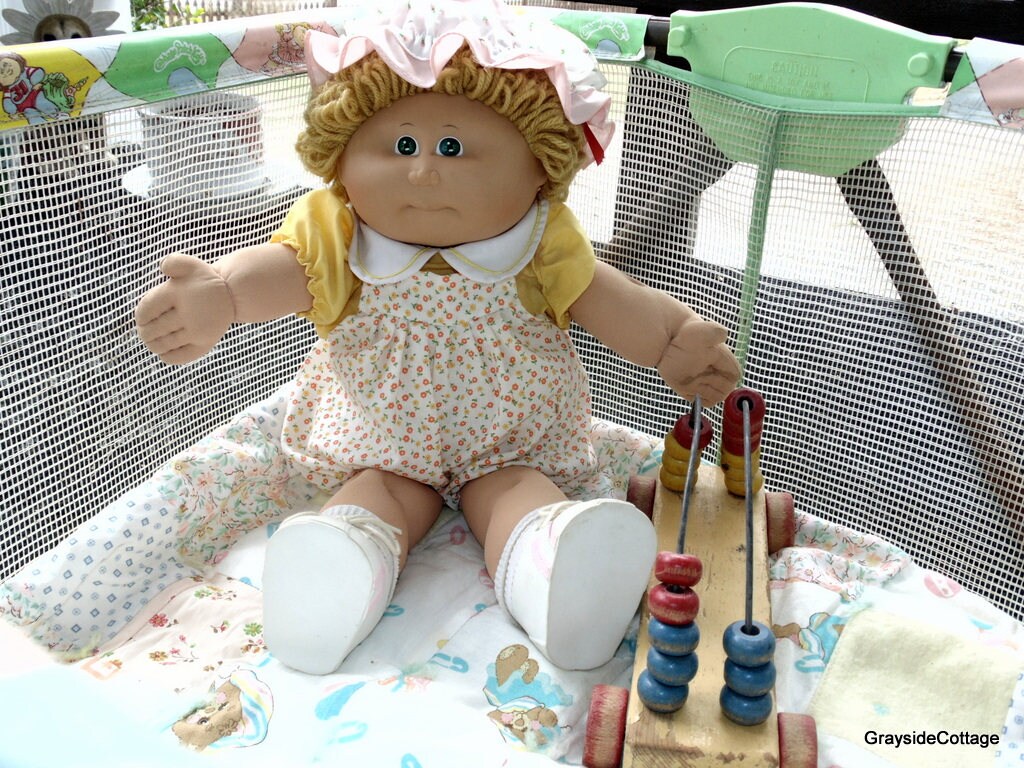 Cabbage Patch Doll with Cabbage Patch Playpen, Handmade Quilt and