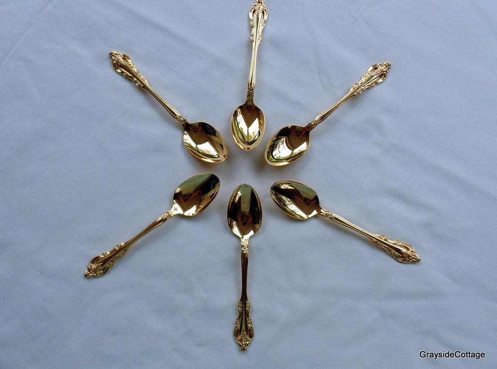 Vintage Gold Electroplated Dinner Spoons Matched Set of Six Teaspoons