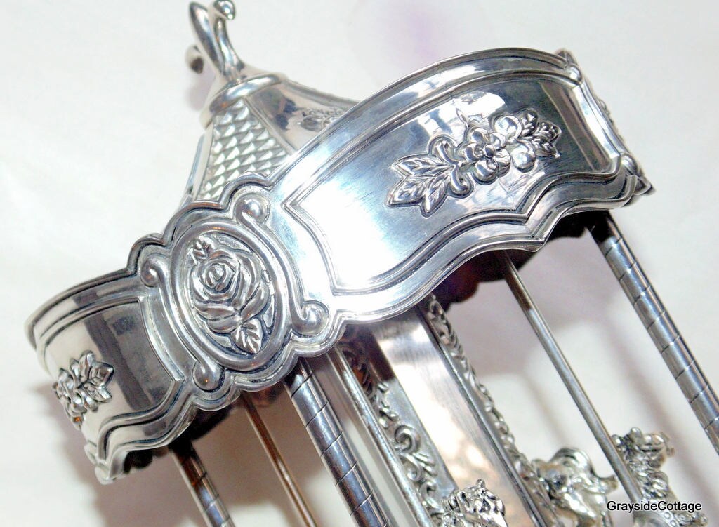 Silver Plated Musical Carousel by Wallace Silversmiths, Horses Rotate