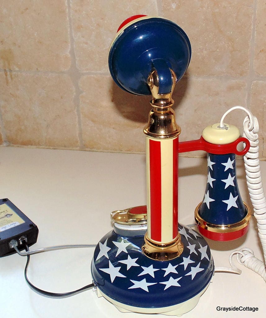 WORKING CANDLESTICK PHONE *Red White Blue* Rotary Dial w/Pulse/Tone