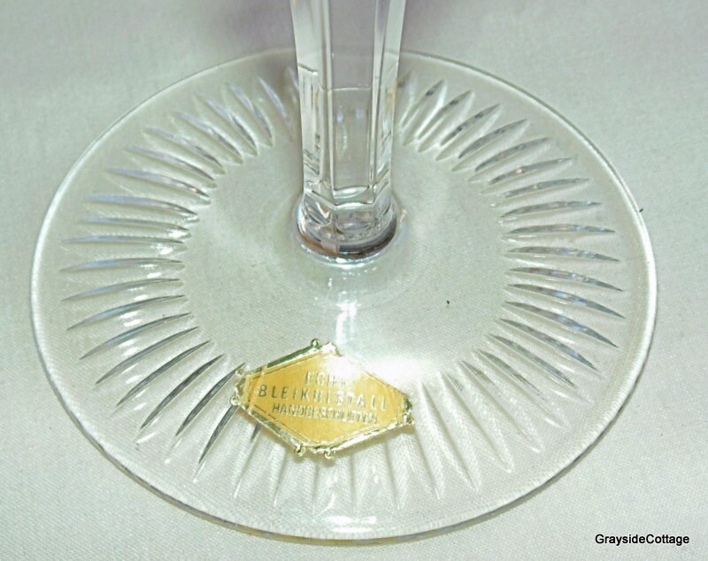 Hand Cut German Crystal, Art Glass, 2 Candlestick Holders, Green Cut to