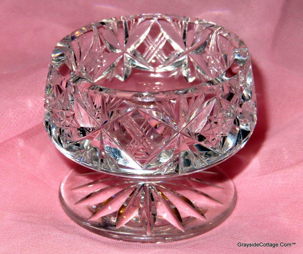 Six Bohemian Cut Crystal Salt Cellars • Paired with Six Guilloché Salt