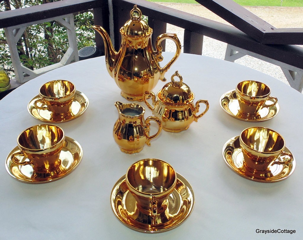 Demitasse Gold Tea Set Musical Teapot Plays *Tea For Two* Creamer