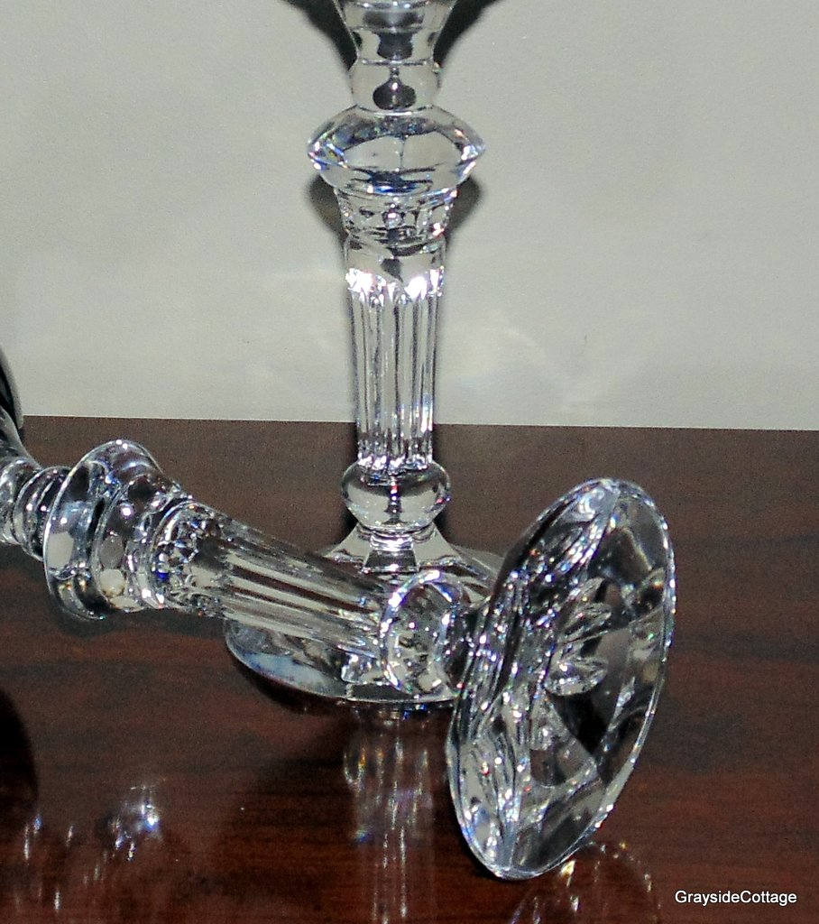 Black Cut to Clear Glass Candle Holders • Matched Pair • Column Style